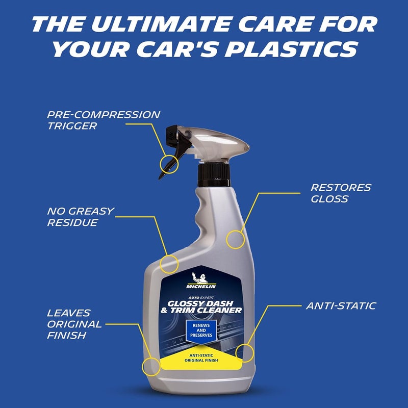 Michelin 31388 Glossy Dash and Trim Cleaner 650ml | Interior Plastic Care for Cars Motorcycles and Trailers | Anti-Static Non-Greasy Formula | Restores Original Finish and High Gloss Shine - Image 3