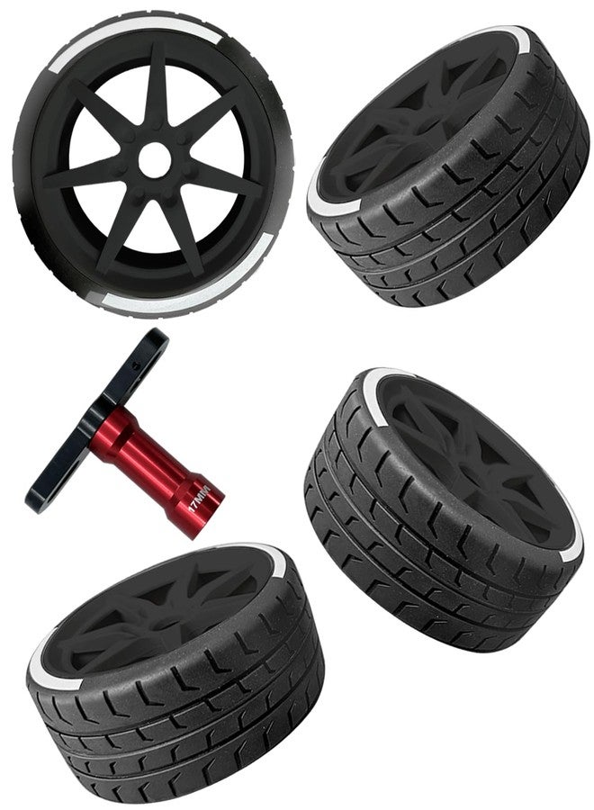 إطارات Rcarmumb RC مقاس 2.9 بوصة لسيارات التحكم عن بعد من طراز Typhon 6s BLX بمقياس 1/8 وInfraction 6S BLX بمقياس 1/7 وLimitless، طقم إطارات عجلات RC مع مفتاح ربط، 4 قطع 42/100 مقاس 2.9 بوصة، إطارات للطرق السريعة، أسود - Image 1