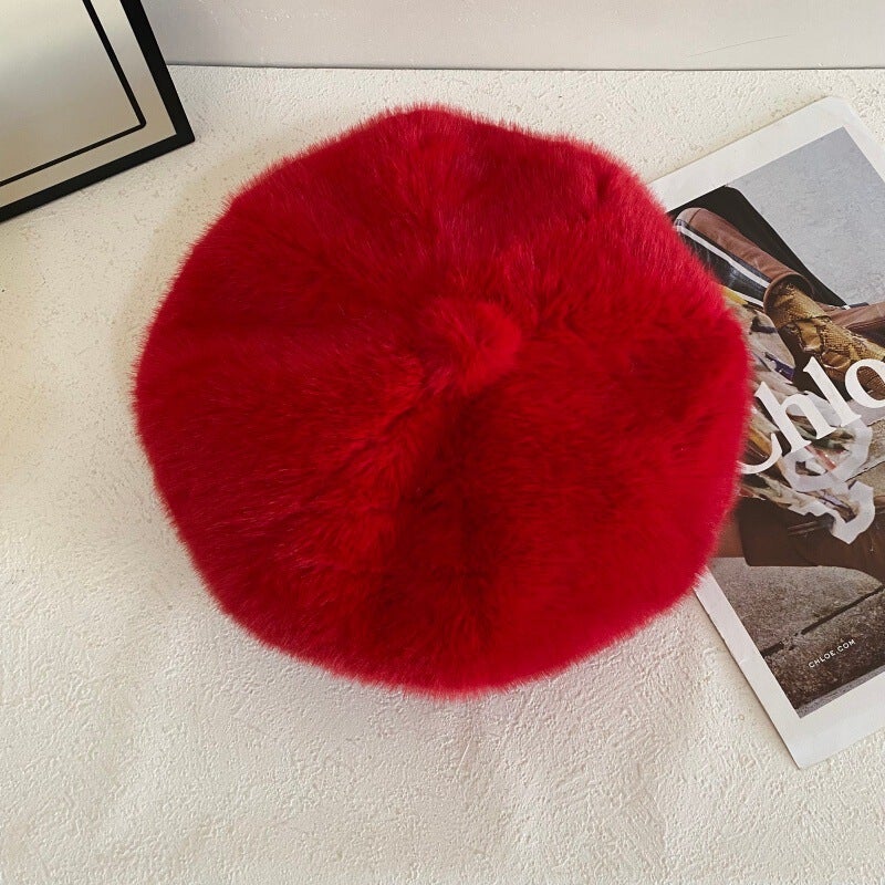 Faux Fur Beret Unisex Winter Octagonal Painter Hat Faux Mink Fur - Image 1