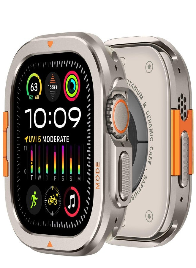 جراب Bisikor 2 في 1 صلب من البولي كربونات والمعدن، متوافق مع ساعة Apple Watch Ultra 2/Ultra 49 مم، جراب معدني مقاوم للصدمات مع غطاء خلفي لساعة iWatch 49 مم، تيتانيوم - Image 1
