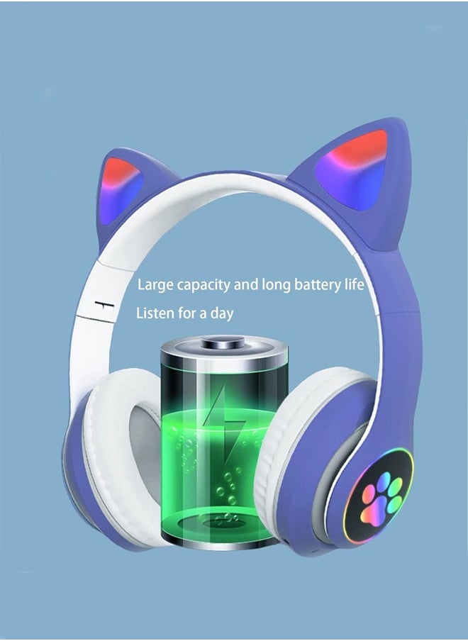 CAT Cat Ear Wired/Wireless Bluetooth Headphones with Microphone for Kids Light Up Bluetooth Foldable Headphones for Fun and Safe Listening Blue  - Image 3