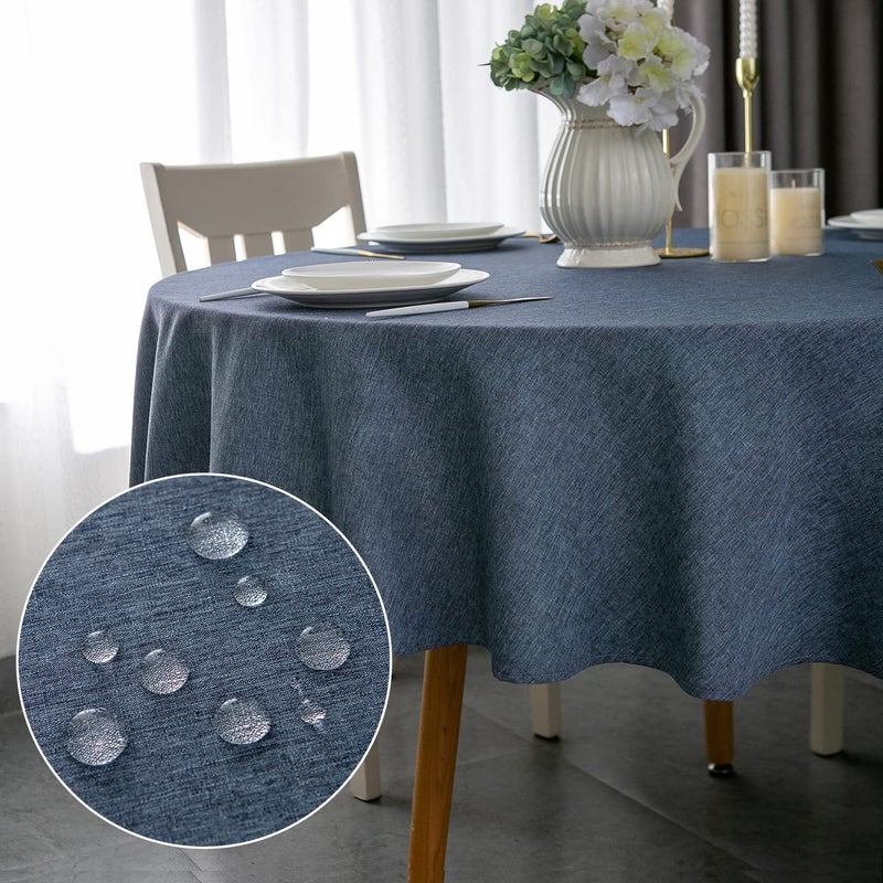Qidordour Round Tablecloth60 inch DiameterFaux Linen Table ClothWater Resistant SpillProof Wipeable Polyester Dining Table Cover for Kitchen Cafe Restaurant Buffet Tabletop DecorationDenim Blue