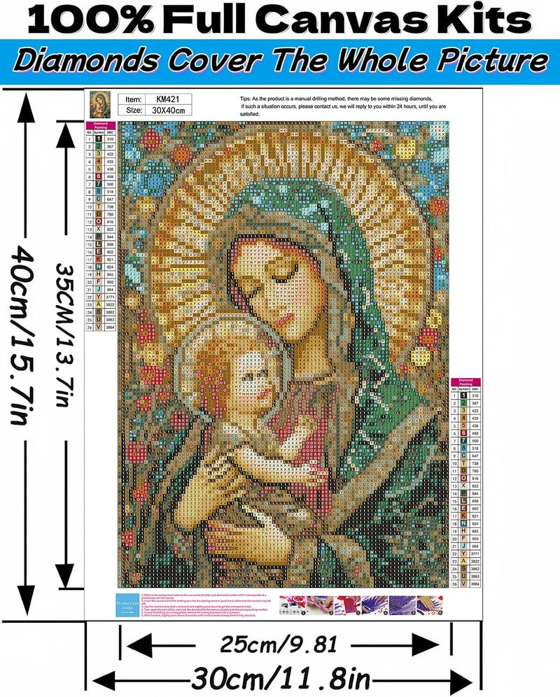 Acelii 5D Diamond Art Kits for Adults Beginners,Holy Mother and Son DIY Full Round Drill Diamond Painting Kits, Paint by Diamonds Dots Gem Art Easy,Home Wall Decor 12X16 Inch - Image 5
