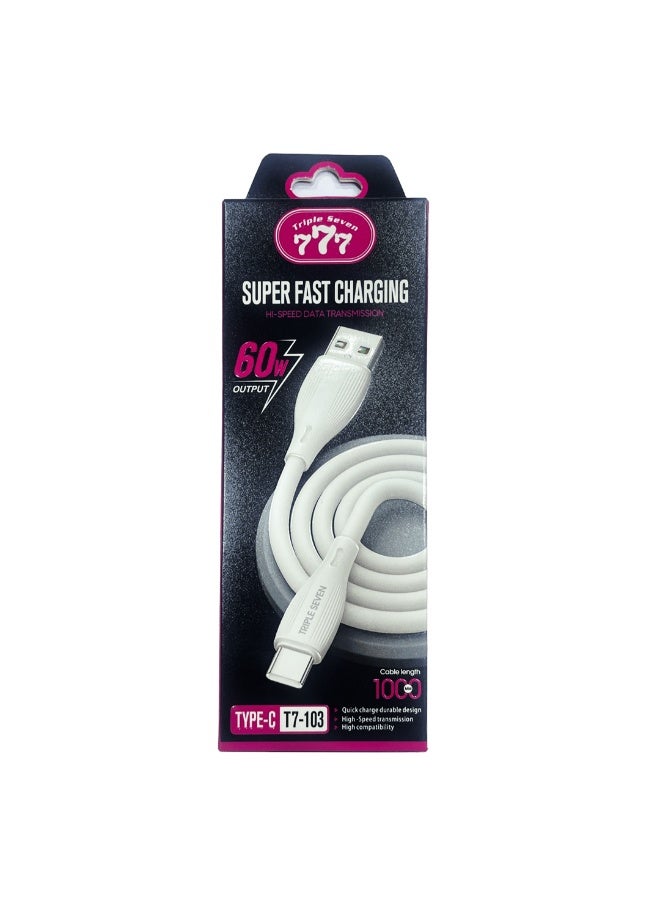777 كابل USB-C من تريبل سفن 777 T7-103 – شحن فائق السرعة 60 واط – تصميم متين – توافق عالي - Image 4