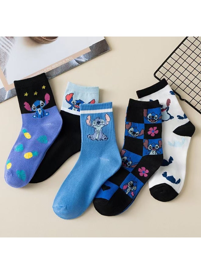STITCH 5 pairs of Stitch mid-calf socks for women, socks for women, cute cartoon anime mid-calf socks - Image 2