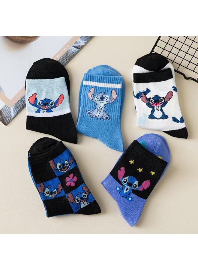 STITCH 5 pairs of Stitch mid-calf socks for women, socks for women, cute cartoon anime mid-calf socks - Image 3