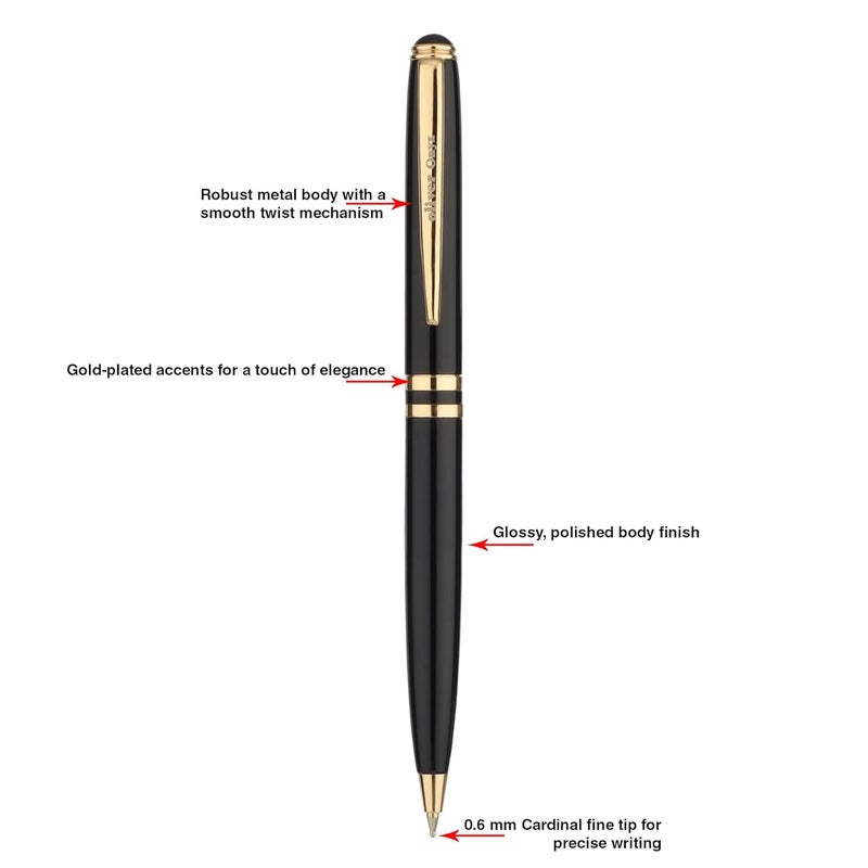 Oliver Onyx SH G Ball Pen – 0.6mm Cardinal Refill, Full Brass Body, Twist Mechanism, Glossy Black Finish with Gold Trims - Image 3