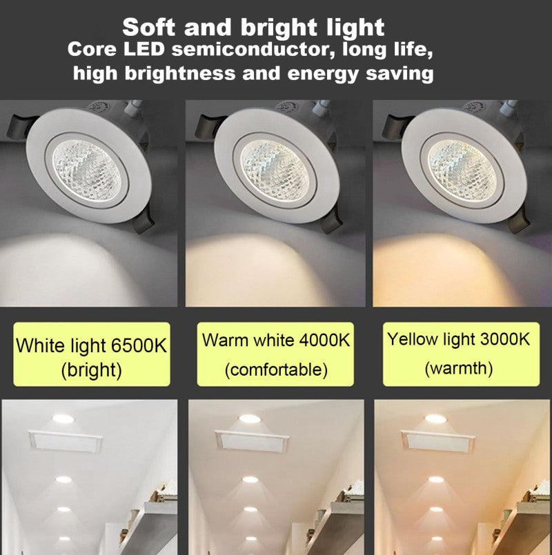 Adjustable Anti-Glare COB Spotlights Ultra Thin Recessed Eyeball Retrofit Spotlight - Simple Design Aluminum Flat Spot Lights for Bar Kitchen Study Living Room - Image 5