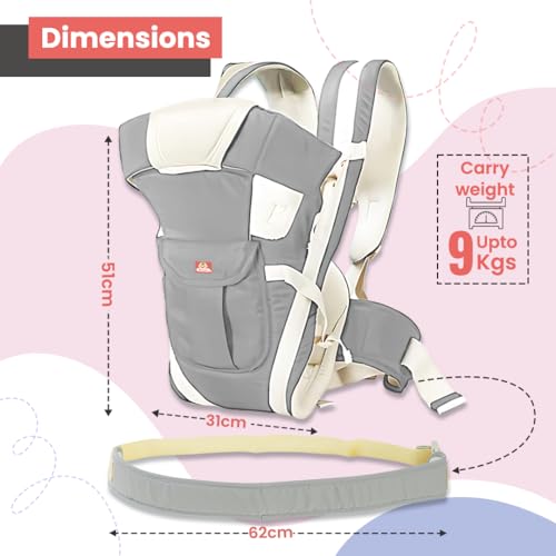 Infantso 4-Way Baby Carrier with 4 Carry Positions, Baby Carrier for 3 to 24 Months, Adjustable Baby Carrying Bag for New-Born to Toddler Carrier, Max Weight Up to 9 Kgs - Image 3