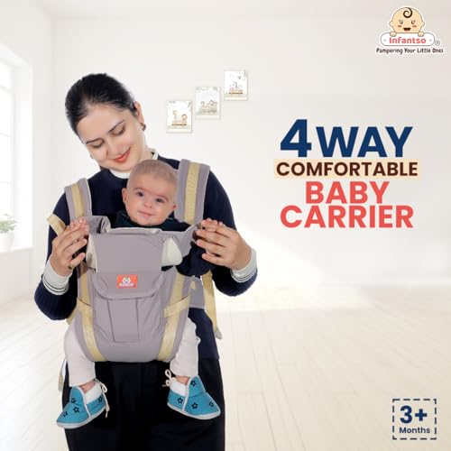 Infantso 4-Way Baby Carrier with 4 Carry Positions, Baby Carrier for 3 to 24 Months, Adjustable Baby Carrying Bag for New-Born to Toddler Carrier, Max Weight Up to 9 Kgs - Image 1