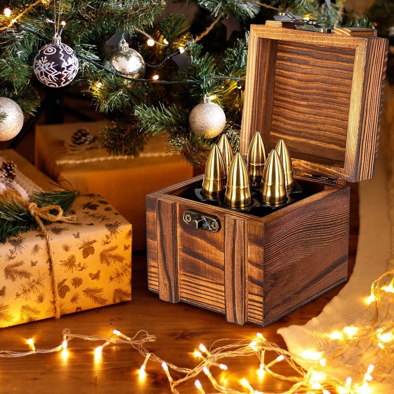 Chouggo Bullet Whiskey Stones with Vintage Wooden Case, Stainless Steel Ice Cubes, Whiskey Gift Set for Men, Dad, Husband, Boyfriend - Image 2