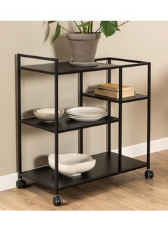 TOMSUN Metal Kitchen Trolley with Black Glass Shelves and Lockable Wheels - Sleek Black Metal Serving Cart for Home, Bar, and Kitchen, 100 x 40 x 90 cm - pzsku/Z03F4DE9601F439BC73F4Z/45/_/1724432954/f9eb7265-b8f3-4ee6-bed2-ab2b1905013a