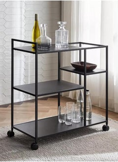 TOMSUN Metal Kitchen Trolley with Black Glass Shelves and Lockable Wheels - Sleek Black Metal Serving Cart for Home, Bar, and Kitchen, 100 x 40 x 90 cm - pzsku/Z03F4DE9601F439BC73F4Z/45/_/1724433075/c7bfd951-b85c-4f49-b239-5215839334b3