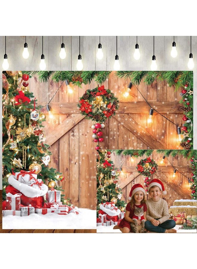 LTLYH 7x5ft Rustic Christmas Barn Wood Door Backdrop for Photography Xmas Tree Snow Gift Wall Floor Party Photo Background Winter Holiday Family Supplies Banner Decoration Studio Props 164 - Image 1