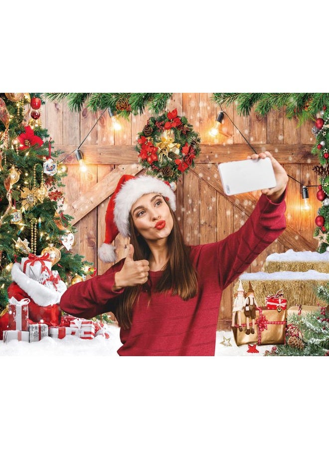 LTLYH 7x5ft Rustic Christmas Barn Wood Door Backdrop for Photography Xmas Tree Snow Gift Wall Floor Party Photo Background Winter Holiday Family Supplies Banner Decoration Studio Props 164 - Image 3