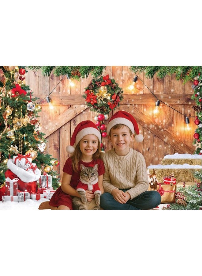 LTLYH 7x5ft Rustic Christmas Barn Wood Door Backdrop for Photography Xmas Tree Snow Gift Wall Floor Party Photo Background Winter Holiday Family Supplies Banner Decoration Studio Props 164 - Image 2