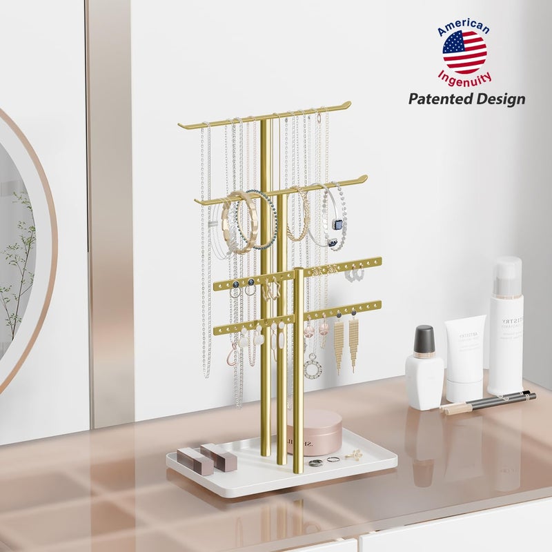 pickpiff حامل مجوهرات بيكبيف: شماعة مجوهرات متينة بطول 14.5 إنش، هدية للنساء، برج مجوهرات ذهبية للقلائد، الأقراط، الأساور - Image 5