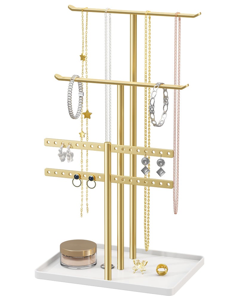 pickpiff حامل مجوهرات بيكبيف: شماعة مجوهرات متينة بطول 14.5 إنش، هدية للنساء، برج مجوهرات ذهبية للقلائد، الأقراط، الأساور - Image 1