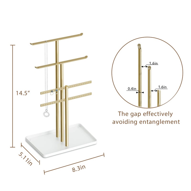 pickpiff حامل مجوهرات بيكبيف: شماعة مجوهرات متينة بطول 14.5 إنش، هدية للنساء، برج مجوهرات ذهبية للقلائد، الأقراط، الأساور - Image 4