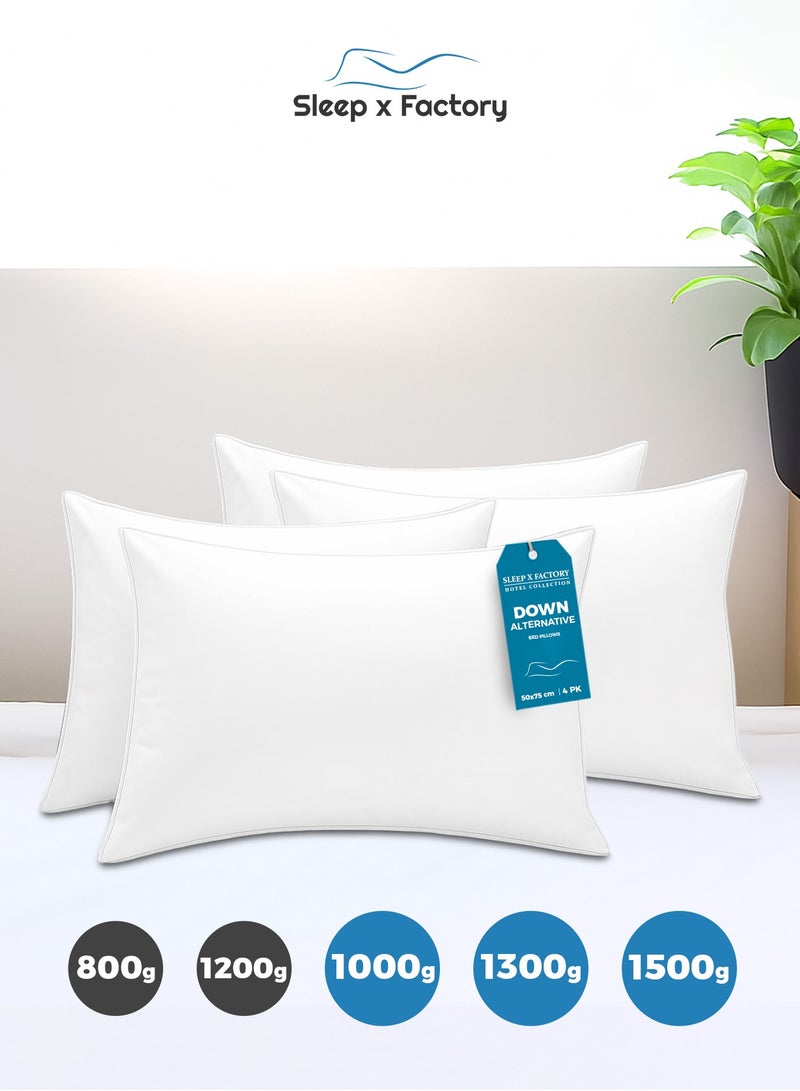 Sleep x Factory Premium Cotton Hotel Pillows – 4-Pack – Microfiber Fill – 800g / 1200g / 1000g / 1300g / 1500g – Ultra Soft & Supportive - Image 2