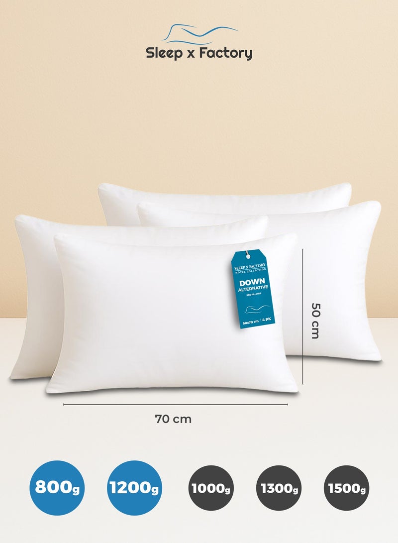 Sleep x Factory Premium Cotton Hotel Pillows – 4-Pack – Microfiber Fill – 800g / 1200g / 1000g / 1300g / 1500g – Ultra Soft & Supportive - Image 1