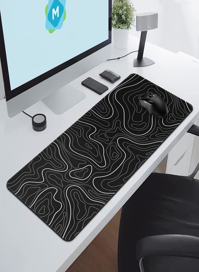 DIGSOM Mouse Pad Gaming Mousepad 31.5 x 11.8in Large Mouse Pad for Keyboard and Mouse with Anti-Slip Rubber Base, Keyboard Pad XL Mouse Mat for Home and Office（Black with White Topographic Line） - Image 4