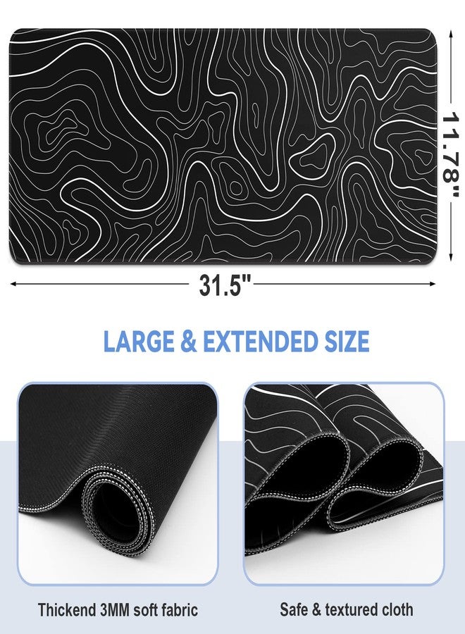 DIGSOM Mouse Pad Gaming Mousepad 31.5 x 11.8in Large Mouse Pad for Keyboard and Mouse with Anti-Slip Rubber Base, Keyboard Pad XL Mouse Mat for Home and Office（Black with White Topographic Line） - Image 2