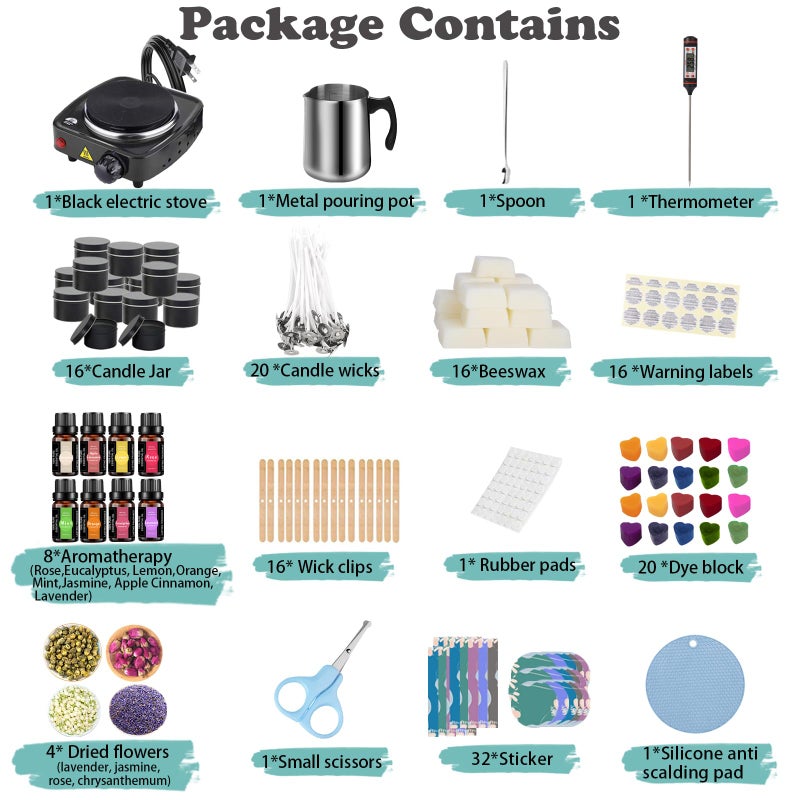 Haccah Complete Candle Making Kit With Wax Melter, Candle Making Supplies, DIY Arts&Crafts Kits Gift For Adults,Beginners,Including Bees Wax,500w Electric Stove,Wicks,Rich Scents,Wick Clips,Pouring Pot Etc. - Image 4