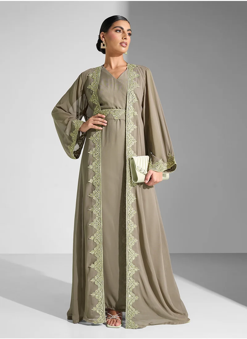 Golden Apple 2PCS Set Belted Abayas