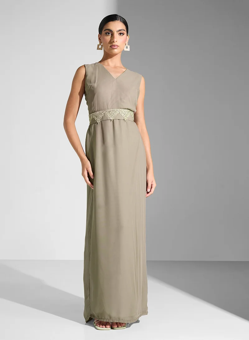 Golden Apple Embroidered Chiffon Dress