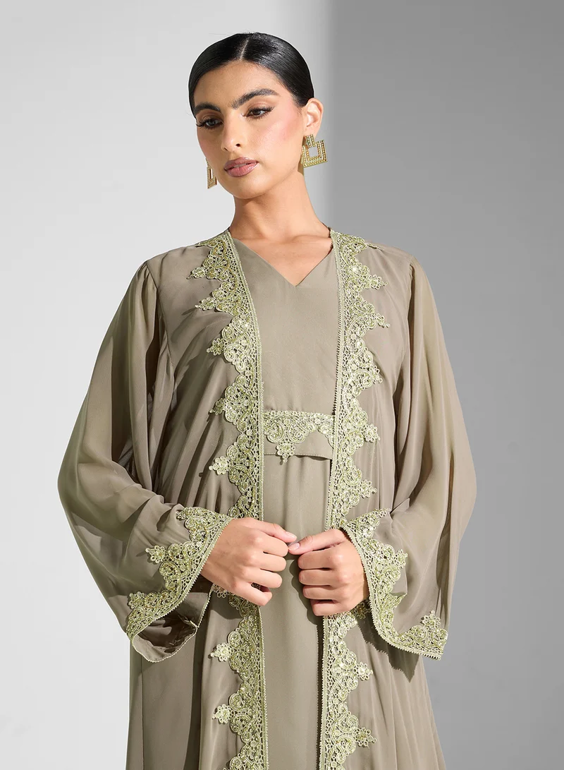 Golden Apple Embroidered Chiffon Dress