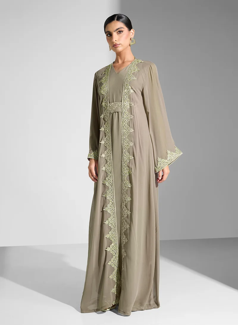 Golden Apple Embroidered Chiffon Dress