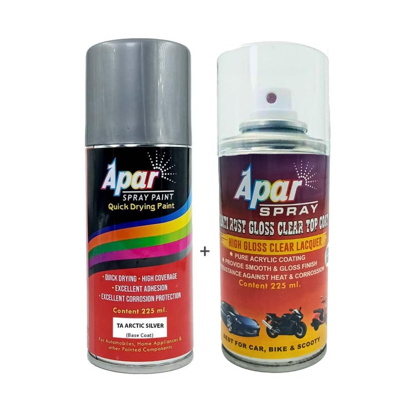APAR Spray Paint Arctic Silver (RC Colour Name) + GC Compatible for Tata Cars -225 ml (Pack of 2-Pcs) - Image 1