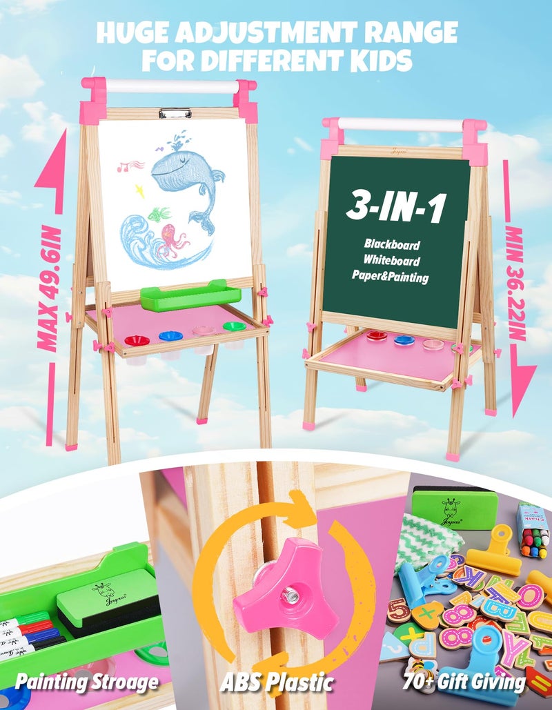 JOYOOSS Easel for Kids Art Easel for Toddlers,Wooden Kid Easel with Paper Roll - Chalkboard for Kids Adjustable Double Sided Kid Dry Erase Board,Outdoor Art Easel Toddler - Image 4