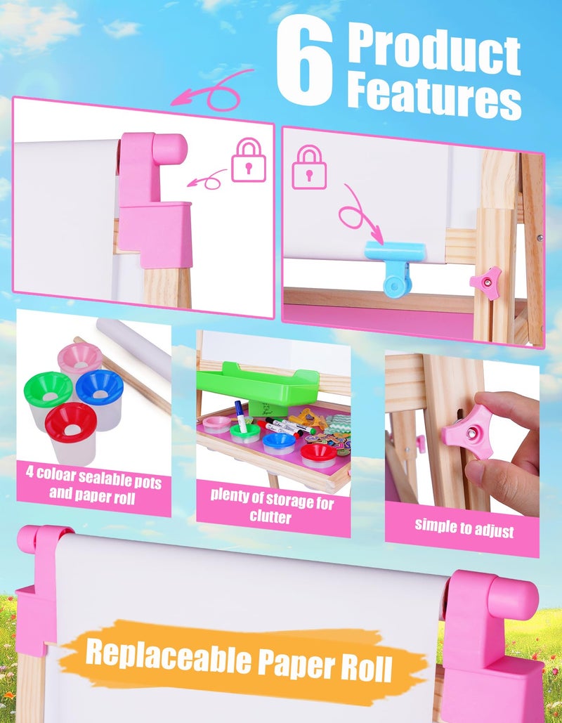 JOYOOSS Easel for Kids Art Easel for Toddlers,Wooden Kid Easel with Paper Roll - Chalkboard for Kids Adjustable Double Sided Kid Dry Erase Board,Outdoor Art Easel Toddler - Image 5