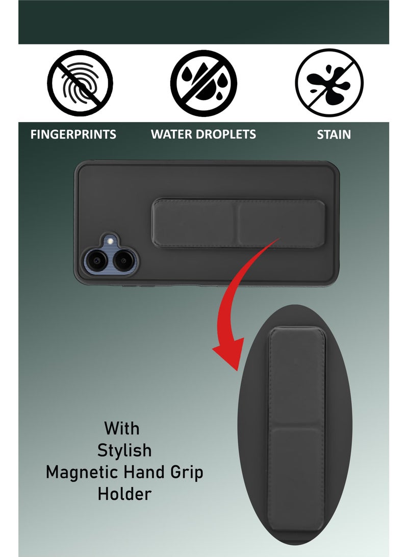 3-in-1 Magnetic Wrist Strap Hand Grip Stand Back Case Cover for Samsung Galaxy A06-Black - Image 3