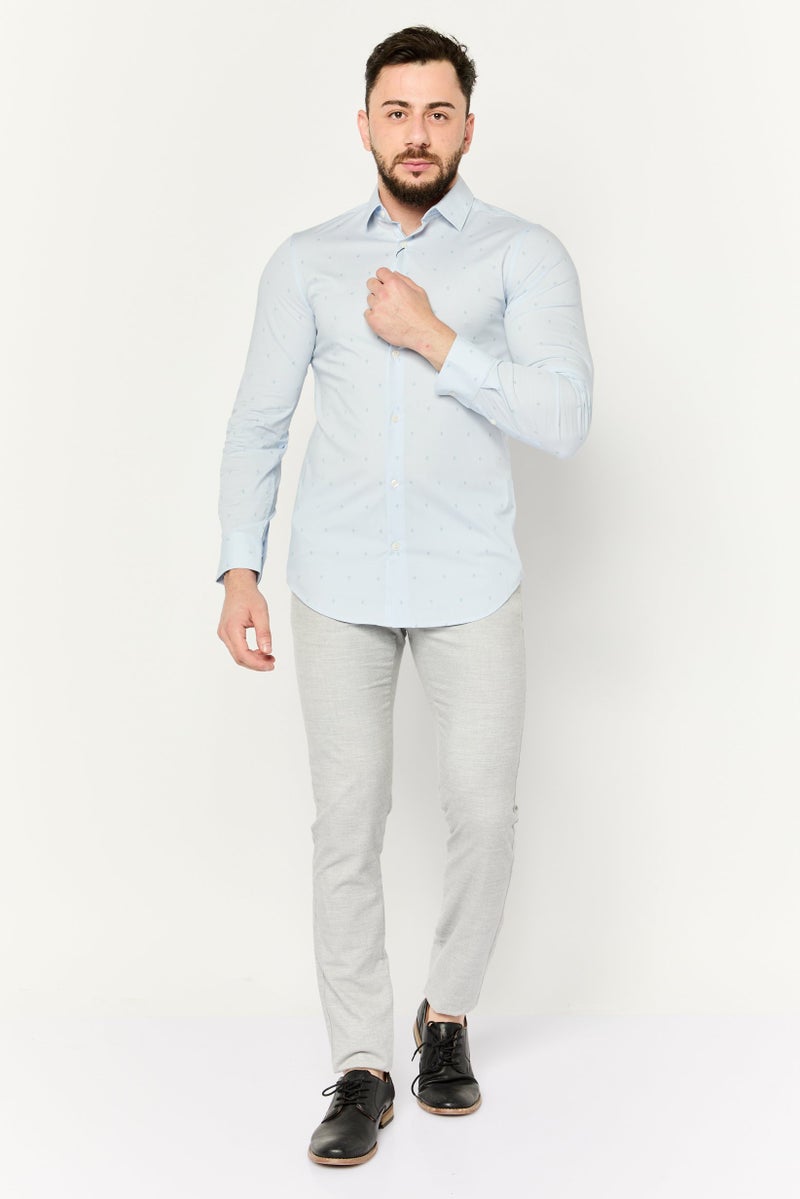 PERRY ELLIS Men Stretch Fit Allover Print Long Sleeves Casual Shirt, Light Blue - Image 2