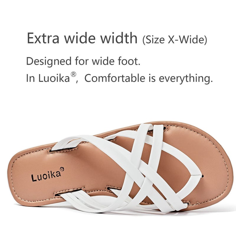 Luoika Women's Wide Width Flat Sandals, Flip Flop Slides Sandal Casual Strapy Sandal Slip on Summer Beach Shoes for Women.White,190102,8XW - Image 4