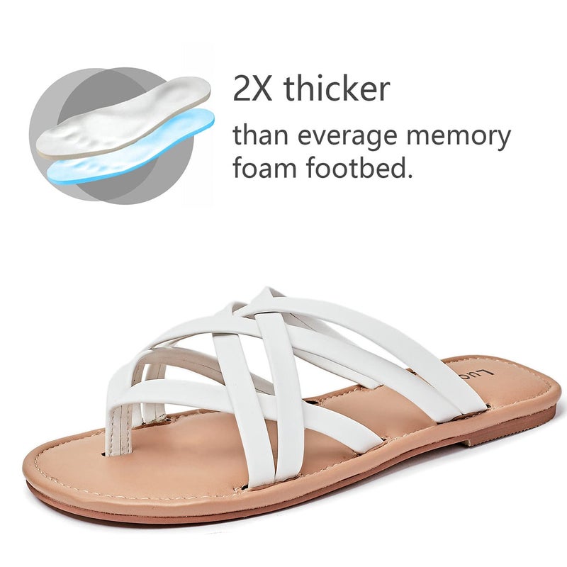 Luoika Women's Wide Width Flat Sandals, Flip Flop Slides Sandal Casual Strapy Sandal Slip on Summer Beach Shoes for Women.White,190102,8XW - Image 5