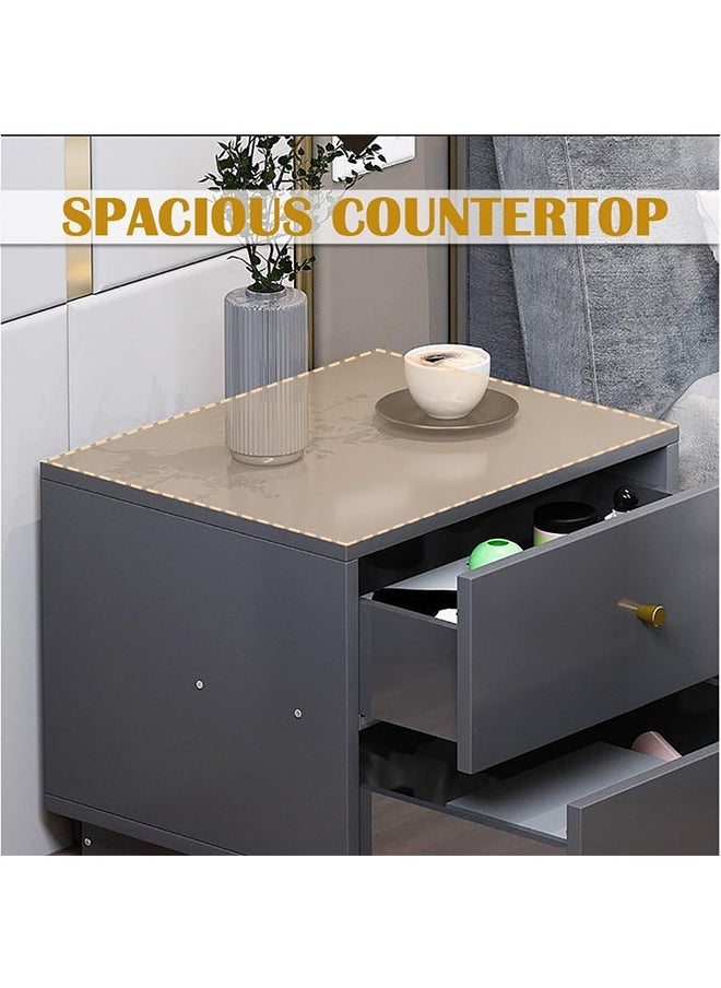 JCB CHIC Simple Bedside Table, Modern Side Table Nightstand with 2 Drawers ,Bedside Cabinet Mini Locker Storage Stand Cabinet Rack with Drawer and Open Storage Shelf, for Bedroom Living Room Sofa  - Image 5
