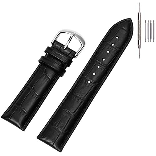 EACHE 12mm Leather Watch Bands, Croco Design Watch Replacement Bands for Women Black with Silver Buckle - Image 1