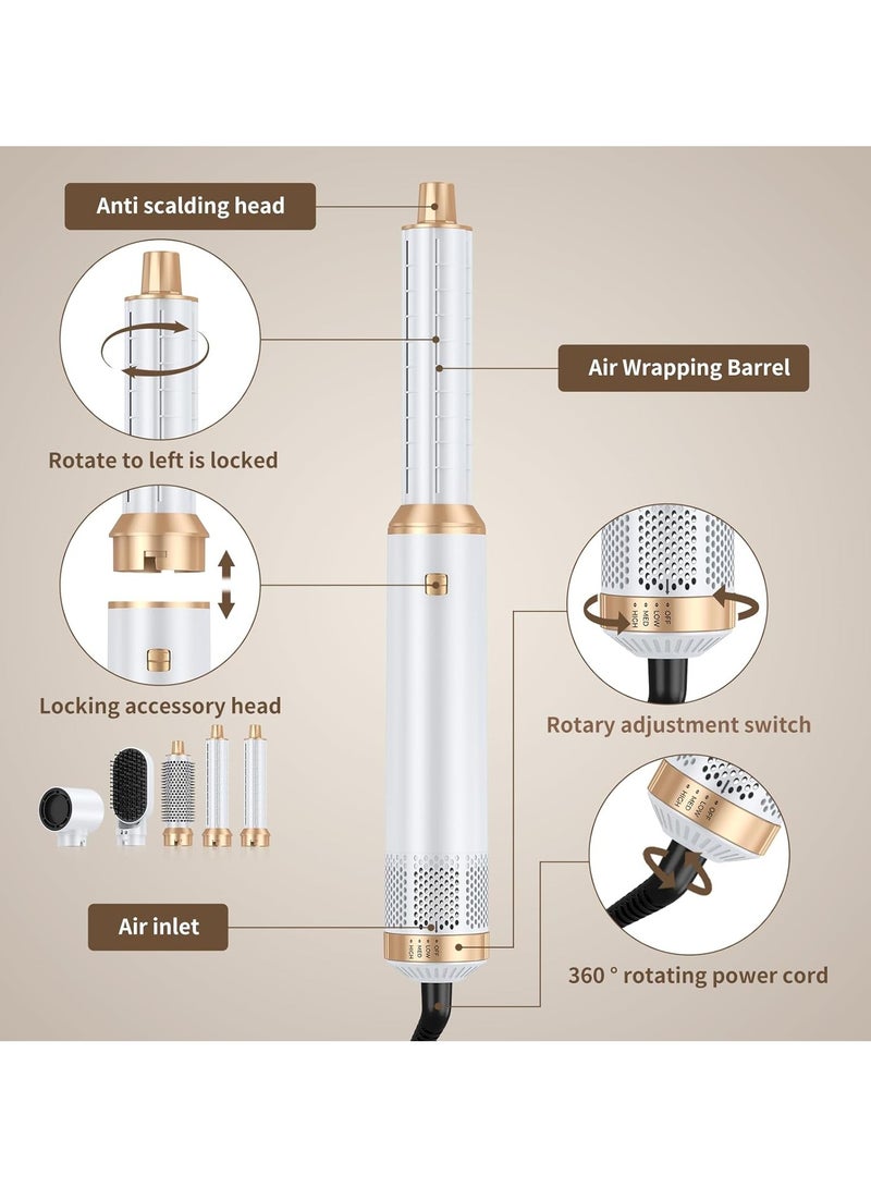 Generic Multi-Styler 5 IN 1 Negative Ion Blow Dryer Brush Set, 1000W Upgrade Hot Air Brush Air Curler, Button Instant Heat Up Hair Curler Three speed temperature control Hair Styling Tools with 5 Interchangeable Curling Iron for Hair Drying/Straightening/Curling/Hair Comb Gift for White/with Heat Protective Glove  - Image 3