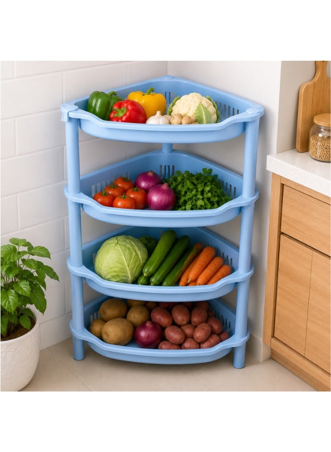 Lacoz 4-Layer Plastic Corner Storage Rack for Kitchen & Home – Space-Saving Multi-Tier Vegetable & Fruit Organizer Shelf, Durable Ventilated Storage Stand for Kitchen Blue - Image 3