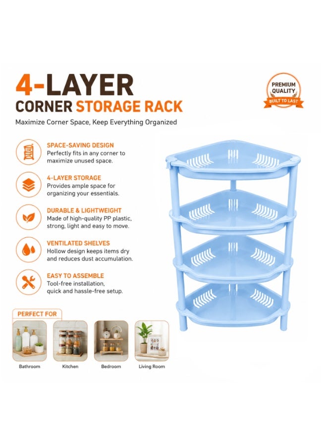 Lacoz 4-Layer Plastic Corner Storage Rack for Kitchen & Home – Space-Saving Multi-Tier Vegetable & Fruit Organizer Shelf, Durable Ventilated Storage Stand for Kitchen Blue - Image 2