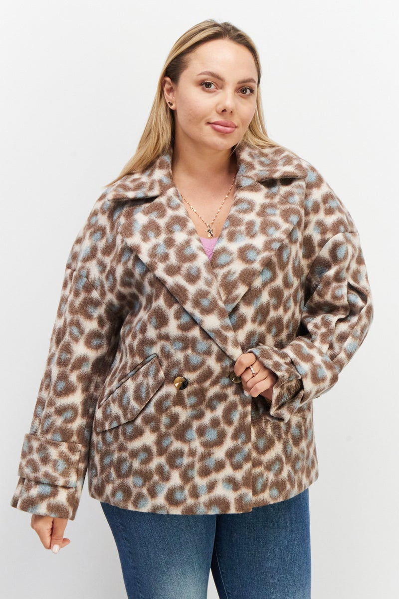 VERO MODA Women Animal Print Notched Collar  Jacket, Brown Combo  - Image 1