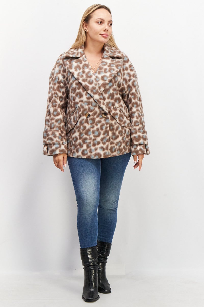 VERO MODA Women Animal Print Notched Collar  Jacket, Brown Combo  - Image 3