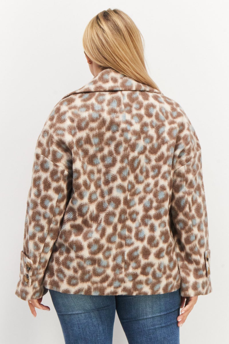 VERO MODA Women Animal Print Notched Collar  Jacket, Brown Combo  - Image 4