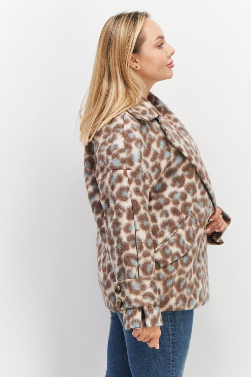 VERO MODA Women Animal Print Notched Collar  Jacket, Brown Combo  - Image 2
