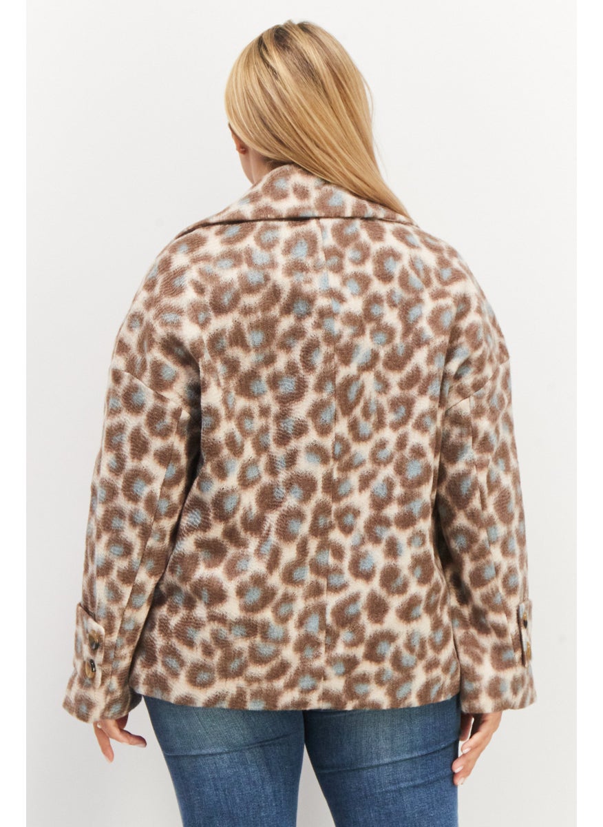 Women Animal Print Notched Collar  Jacket, Brown Combo - pzsku/Z03F543A1315145D6A4ACZ/45/_/1739110592/343439ec-d468-4b0b-ae3d-1f904d450cbf