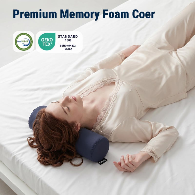 Cooling Memory Foam Neck Roll Pillow for Neck Pain Relief - Round Neck Support Pillow for Sleeping - Image 5